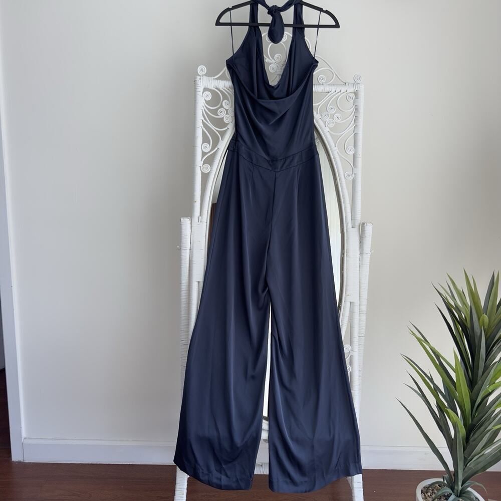 Ramy Brook Jumpsuit Womens 6 Navy Satin Halter Harriet Wide Leg Evening Career - Picture 4 of 13